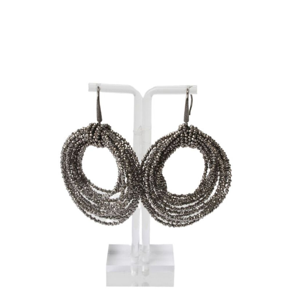 Brunello Cucinelli Womens 925 Silver Glass Bead Multiloop Earrings NWT